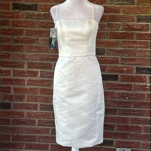 Amsale Italian Duchesse Satin Sheath Cocktail Dress Size 4 - Picture 2 of 6